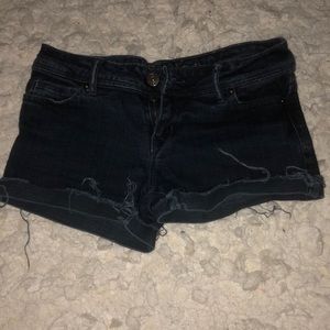 Dark Wash Cuffed Distressed Shorts